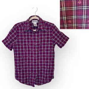 Vintage Cabin Creek Purple Plaid Floral Short Sleeve Shirt Cottagecore Medium